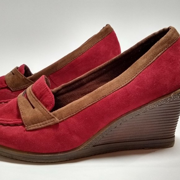 Red Suede Wedges Size US 8 - Picture 3 of 7
